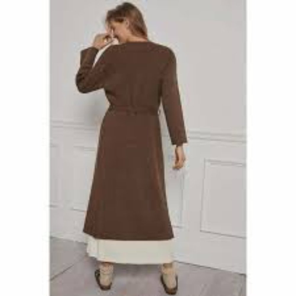 AMADI Anthropologie  Long Sweater Cardigan Duster Rib Knit Brown size S - Picture 2 of 13